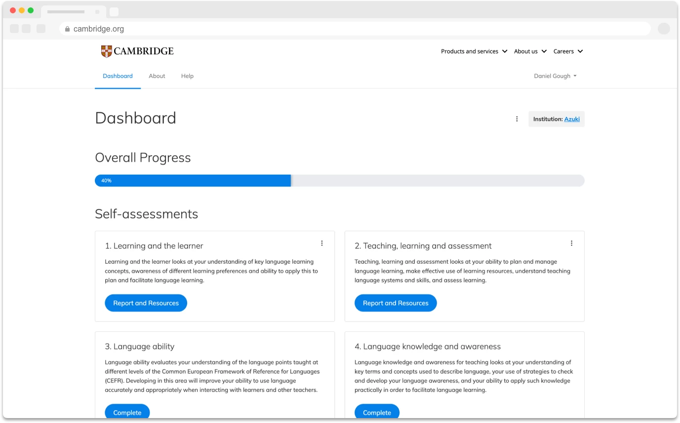 Professional Development Planner dashboard